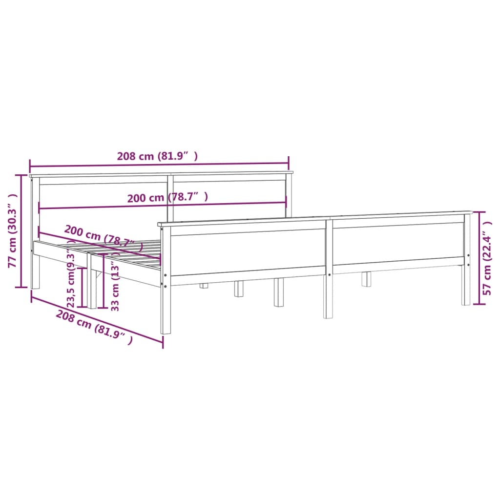 Estructura de cama sin colchón madera maciza de pino 200x200 cm