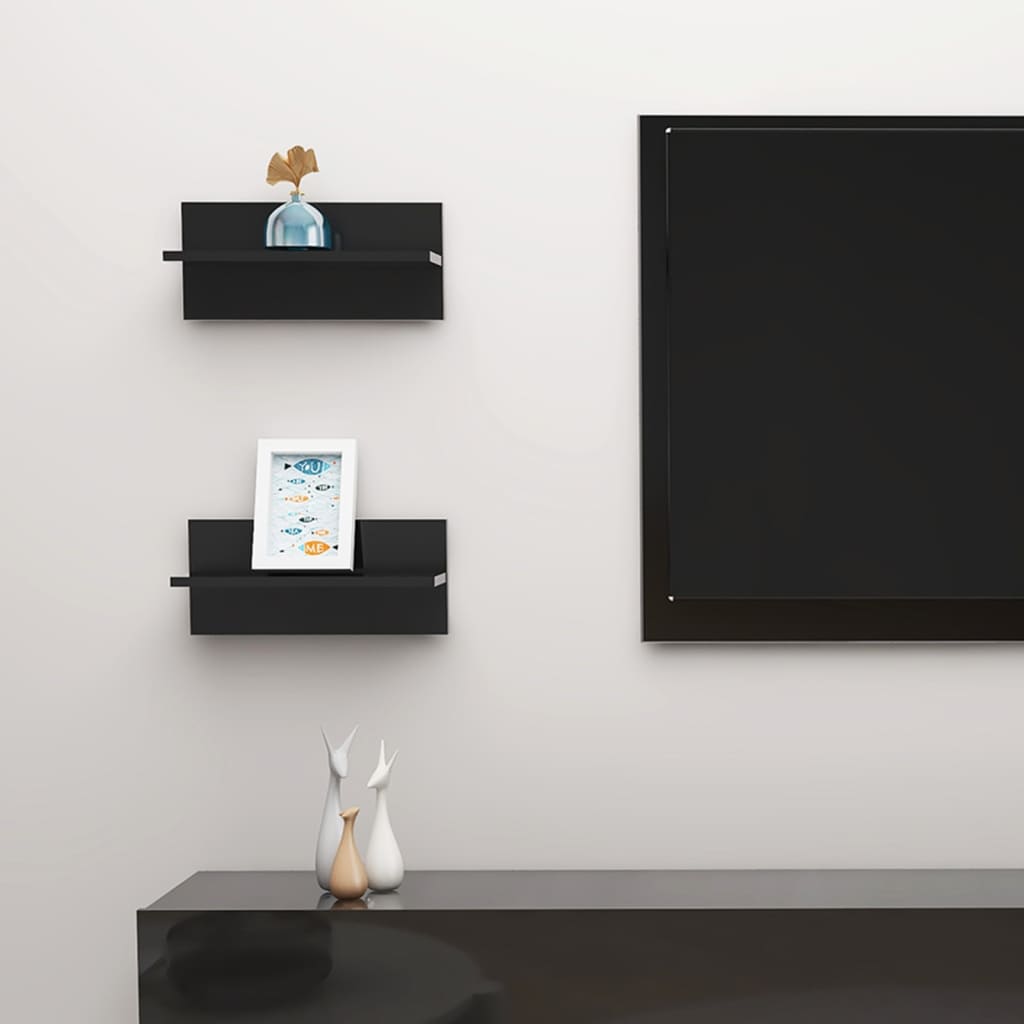 Vetonek Estantes de pared 2 unidades negro brillo 40x11,5x18 cm