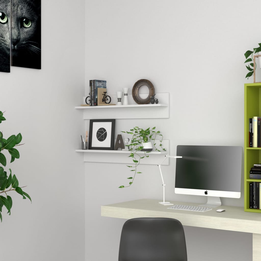 Prateleira de parede 2 peças de madeira compensada branca 80x11,5x18cm V0301 Vetonek