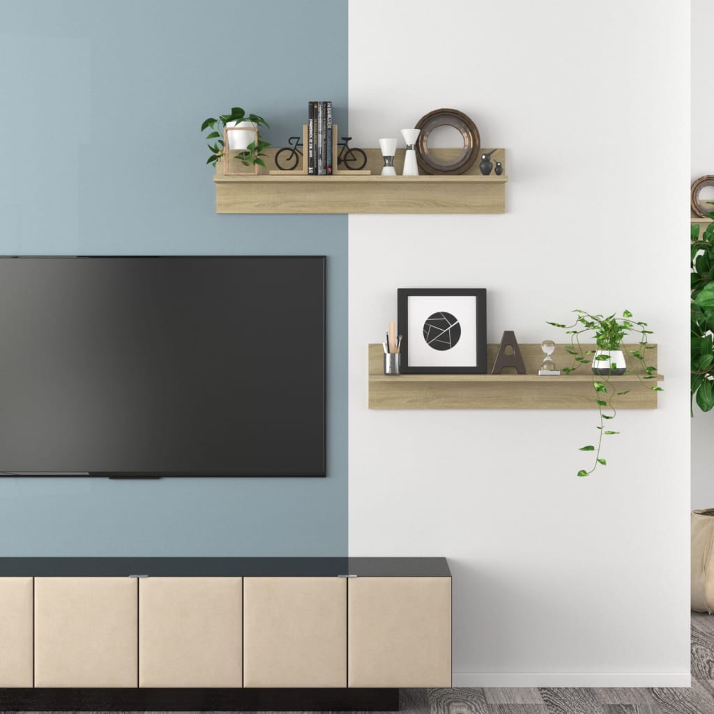 Prateleiras de parede 2 unidades de compensado de carvalho 80x11,5x18 cm V0363 Vetonek