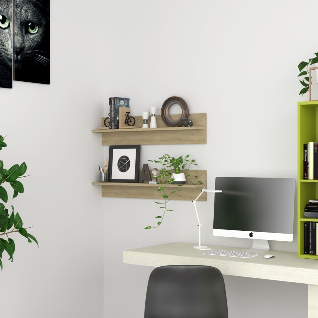 Prateleiras de parede 2 unidades de compensado de carvalho 80x11,5x18 cm V0363 Vetonek