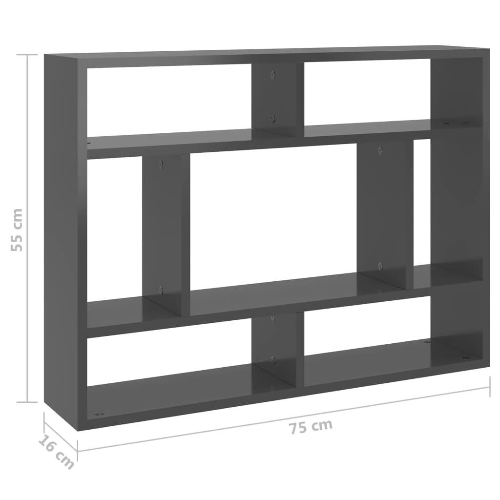 Estantería pared madera gris brillo 75x16x55 cm vidaXL