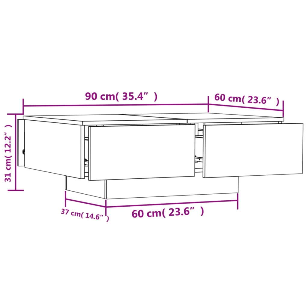 Mesa de centro madera de ingeniería gris hormigón 90x60x31 cm vidaXL