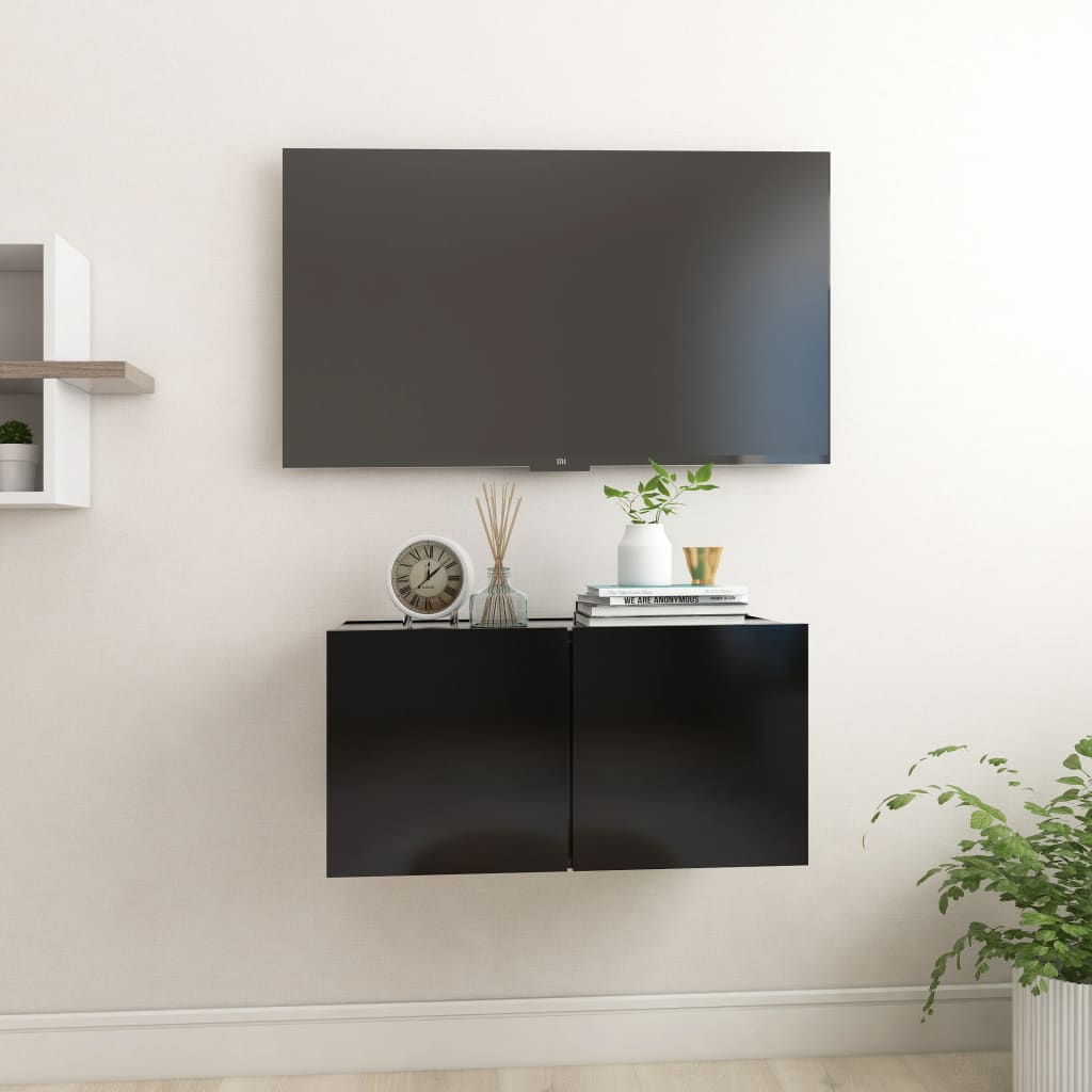 Vetonek Mueble de TV colgante negro 60x30x30 cm