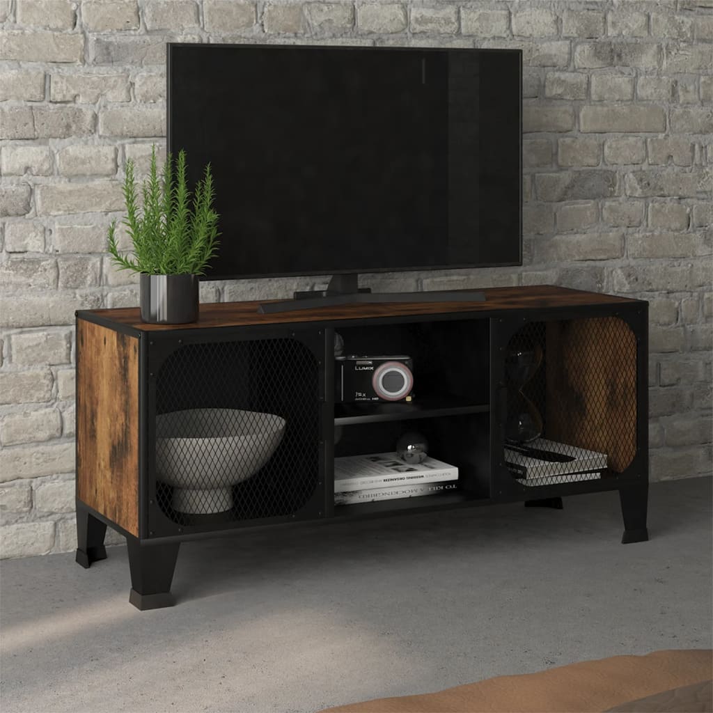 Vetonek Mueble de TV metal y MDF marrón rústico 105x36x47 cm