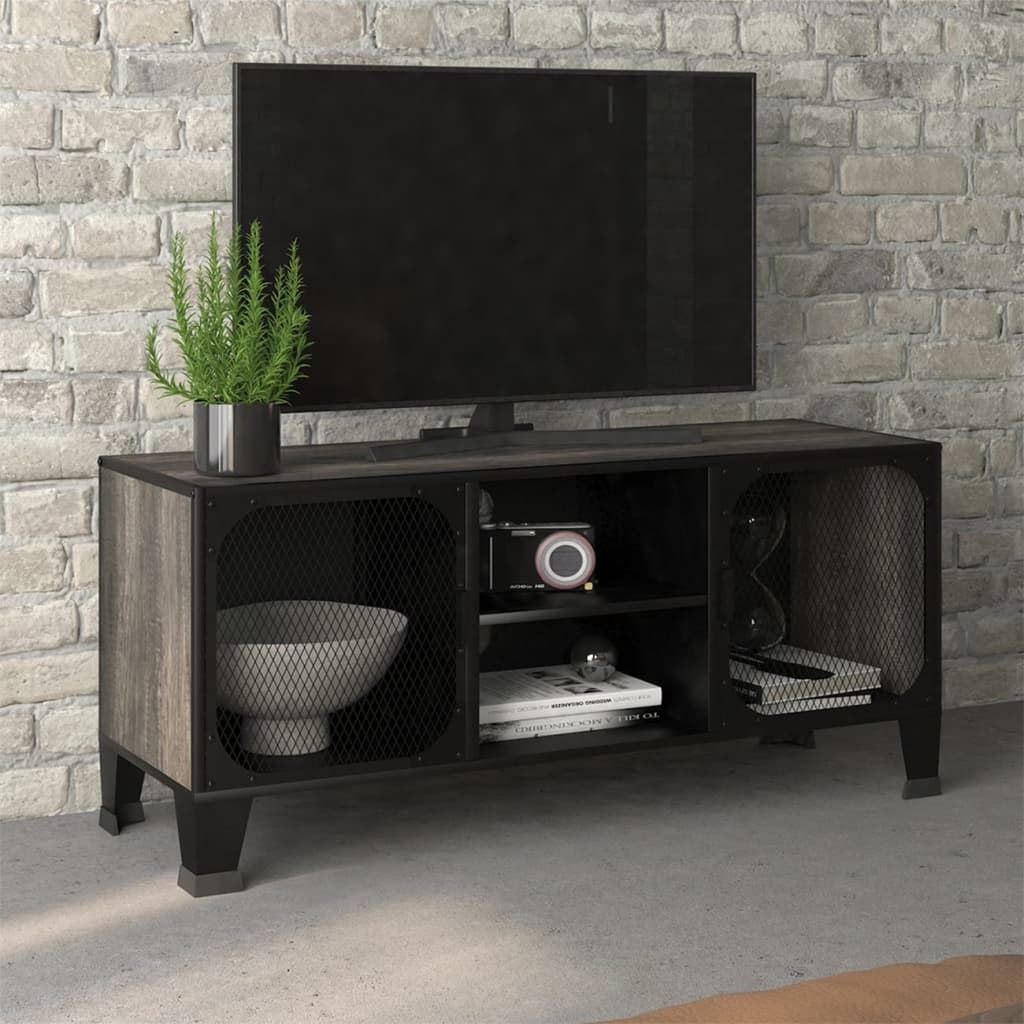 Vetonek Mueble de TV metal y MDF gris 105x36x47 cm