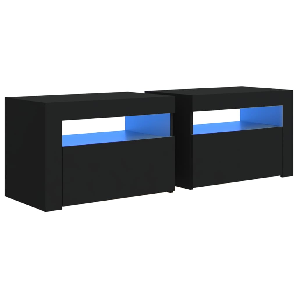 Mesitas de noche con luces LED 2 uds negro 60x35x40 cm vidaXL