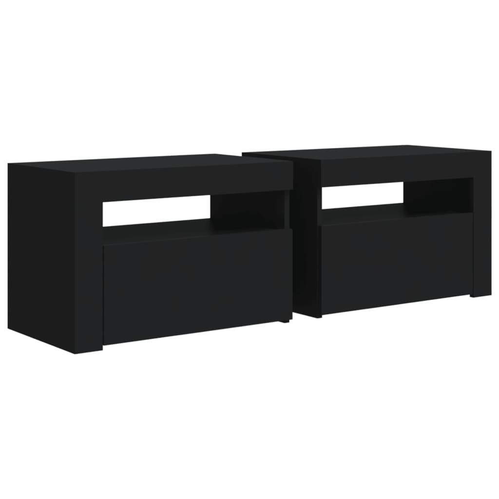 Mesitas de noche con luces LED 2 uds negro 60x35x40 cm vidaXL