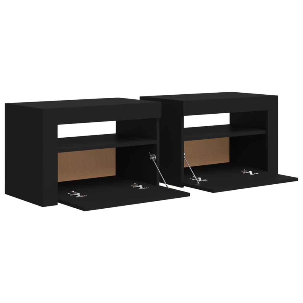 Mesitas de noche con luces LED 2 uds negro 60x35x40 cm vidaXL