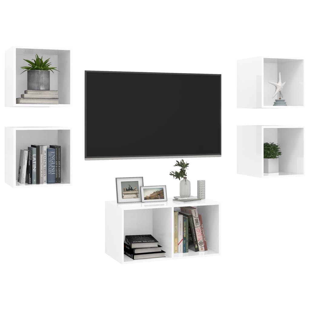 Juego de muebles de salón 5 pzs madera sintetizada Nexus blanco brillo