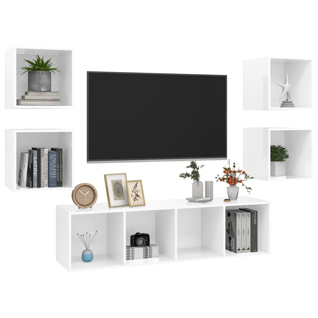 Juego de muebles de salón 5 pzs madera sintetizada Nexus blanco brillo