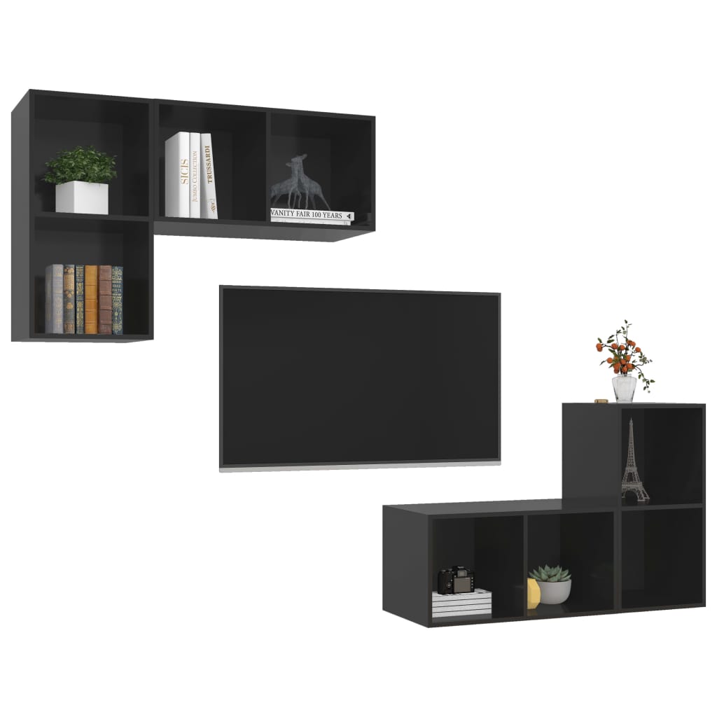 Wall lounge furniture 4 pcs synthesized wood nexus black shine