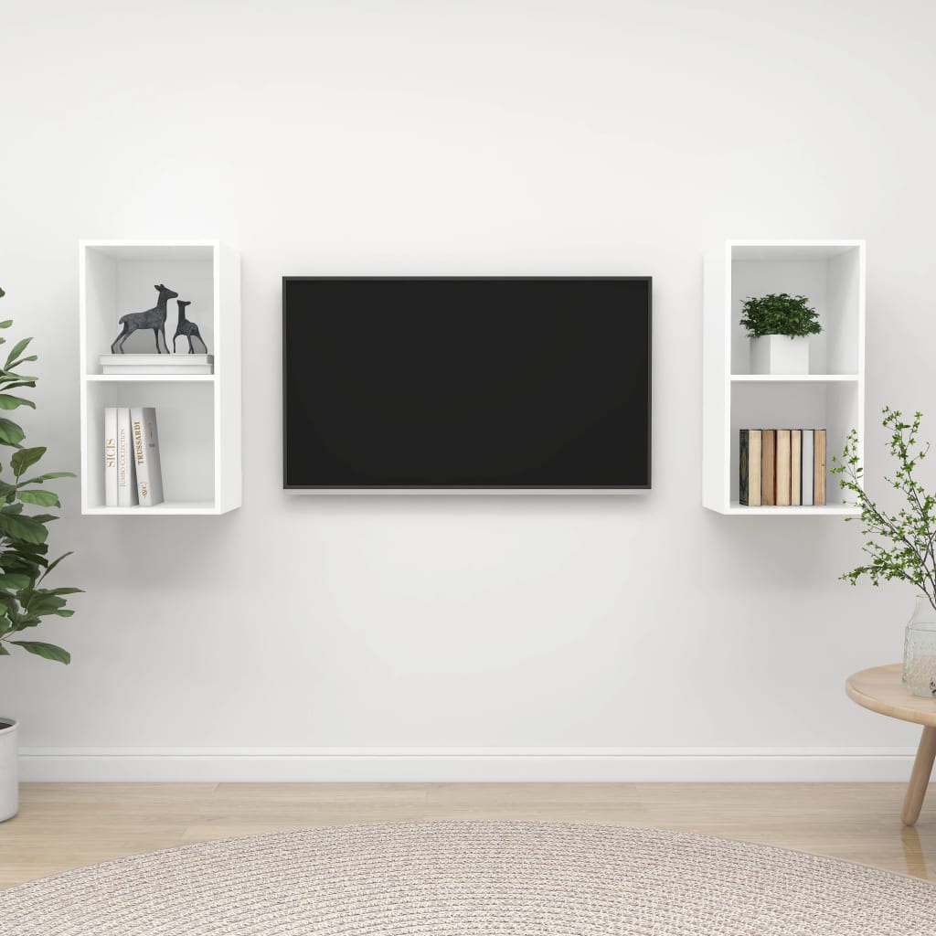 Vetonek Muebles de pared para TV 2 uds madera contrachapada blanco