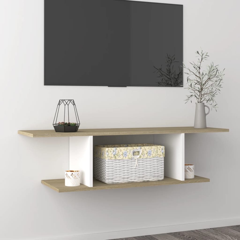 Vetonek Mueble de TV de pared blanco y roble Sonoma 103x30x26,5 cm