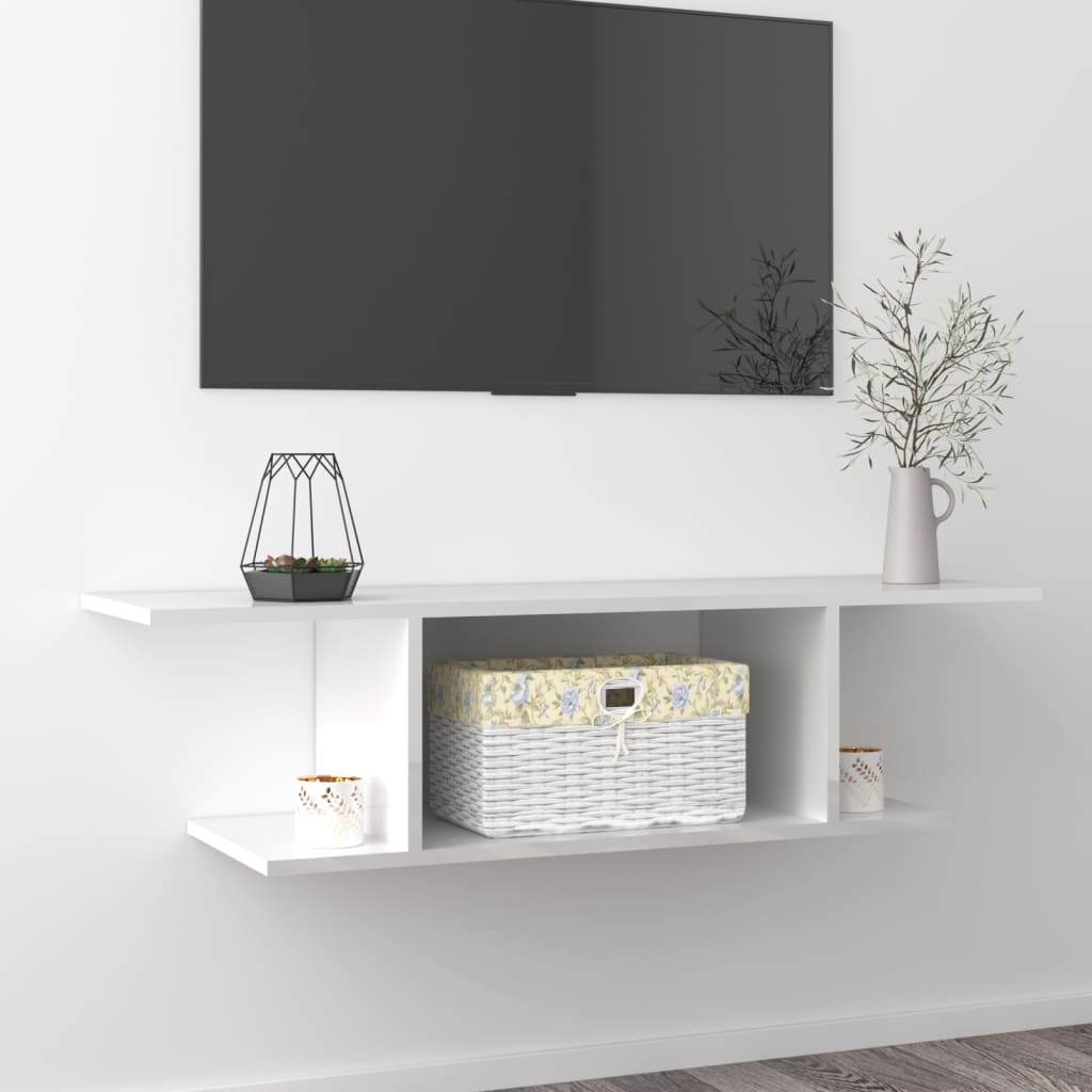 Vetonek Mueble de TV de pared blanco brillo 103x30x26,5 cm