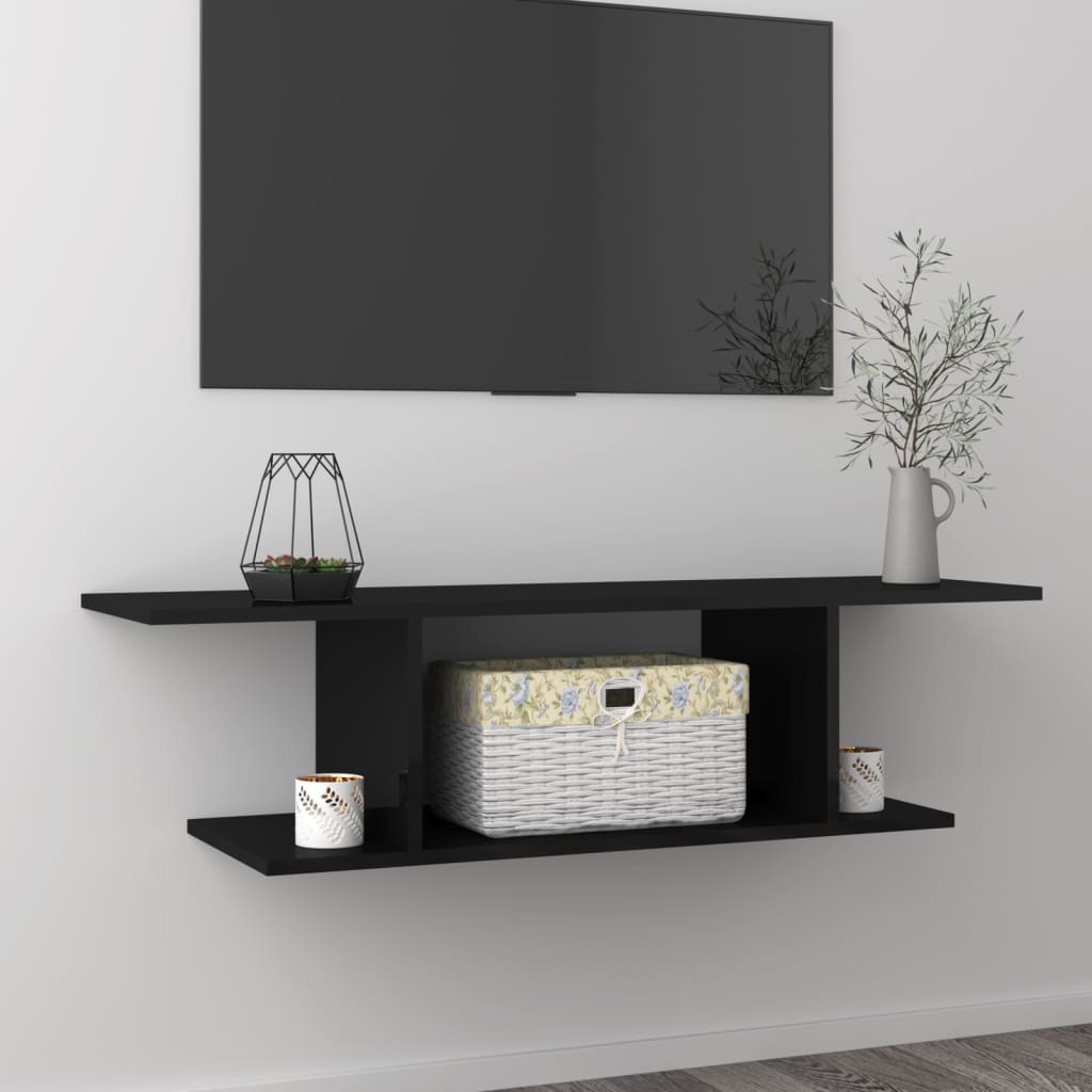 Vetonek Mueble de TV de pared negro brillo 103x30x26,5 cm