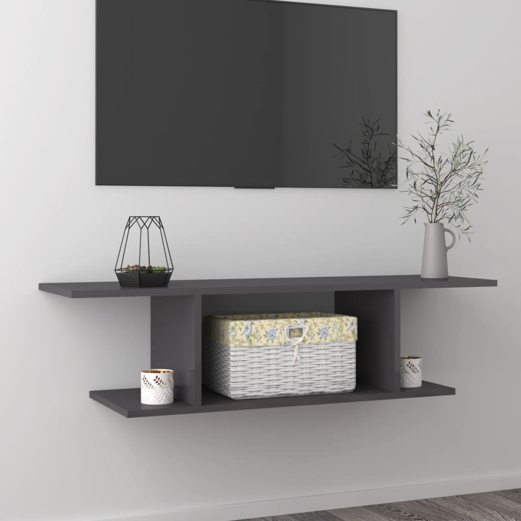 Vetonek Mueble de TV de pared gris brillo 103x30x26,5 cm