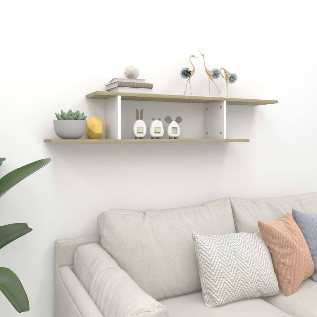 Estante de pared de TV contrachapado blanco y roble 125x18x23cm vidaXL