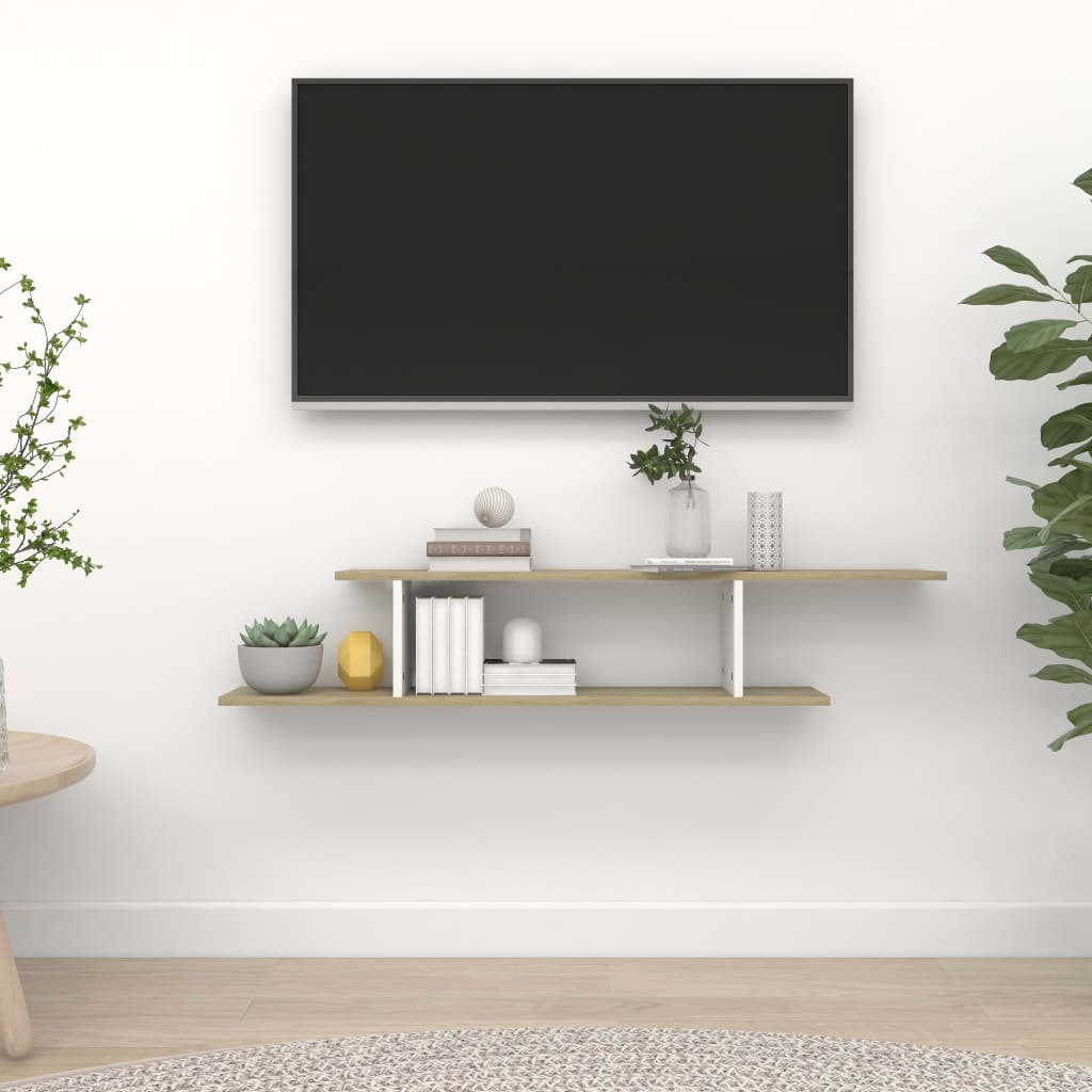 Vetonek Estante de pared de TV contrachapado blanco y roble 125x18x23cm