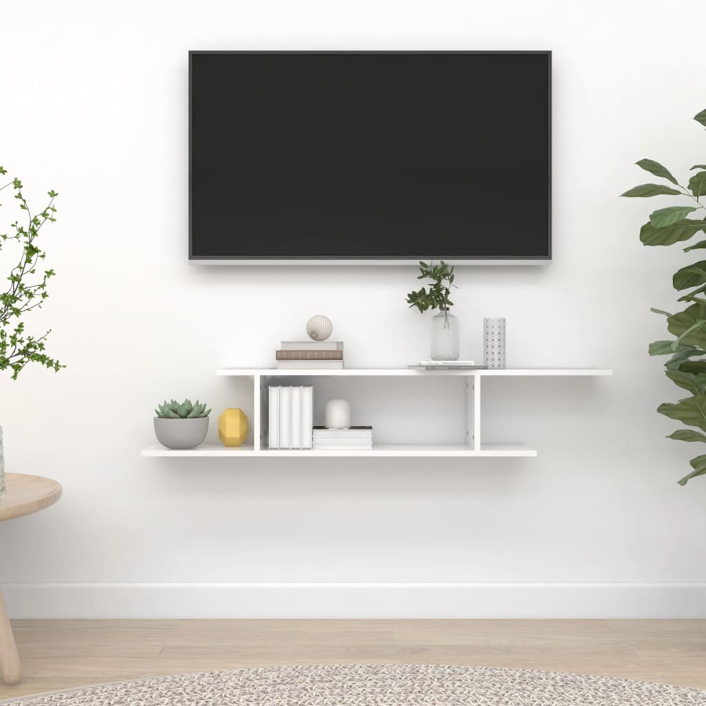 Vetonek Estante de pared de TV contrachapado blanco brillo 125x18x23 cm