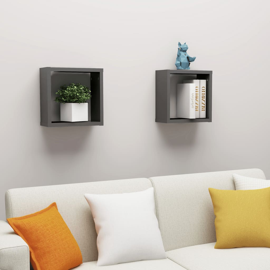 Vetonek Estantes cubo de pared 2 unidades gris 30x15x30 cm