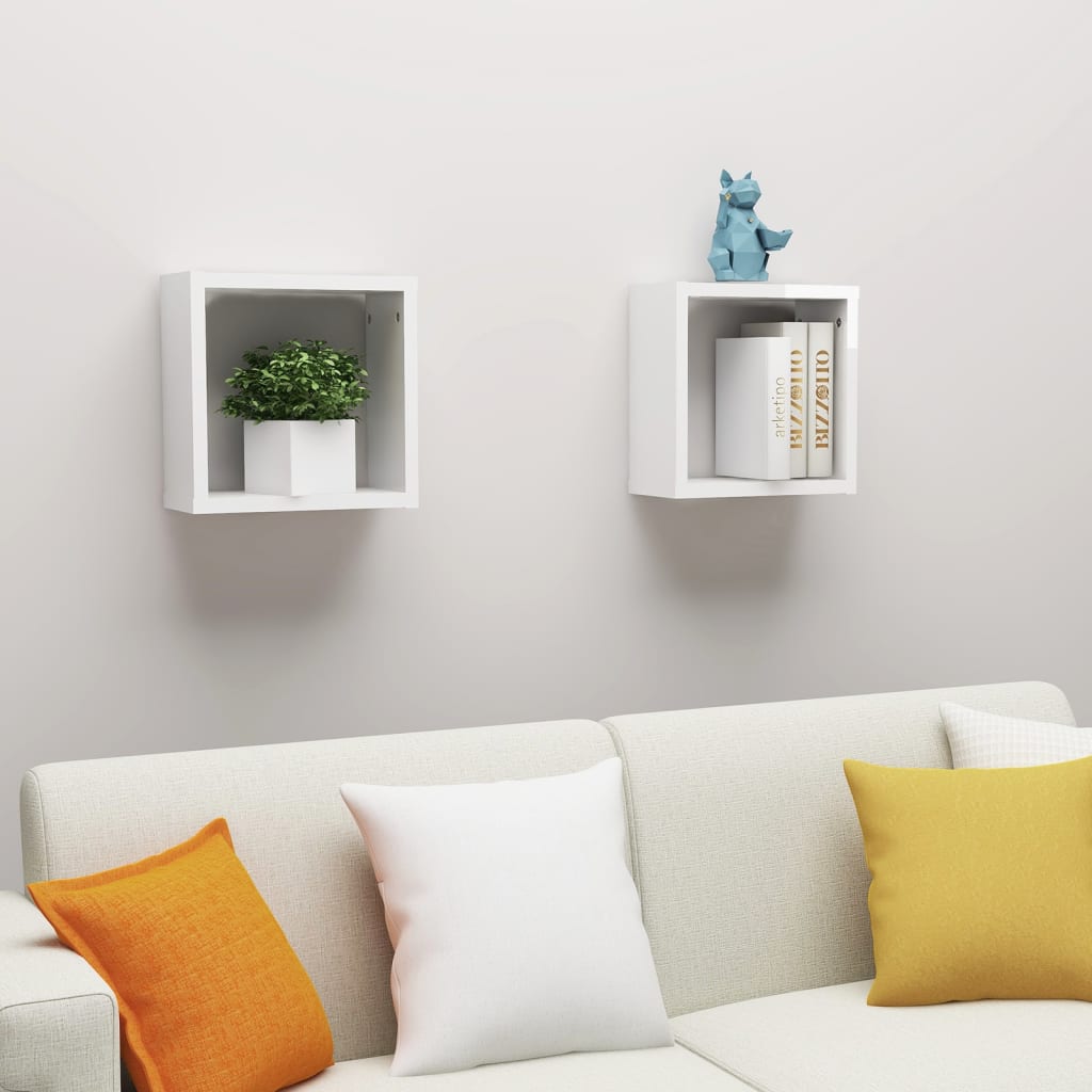 Vetonek Estantes cubo de pared 2 unidades blanco brillo 30x15x30 cm