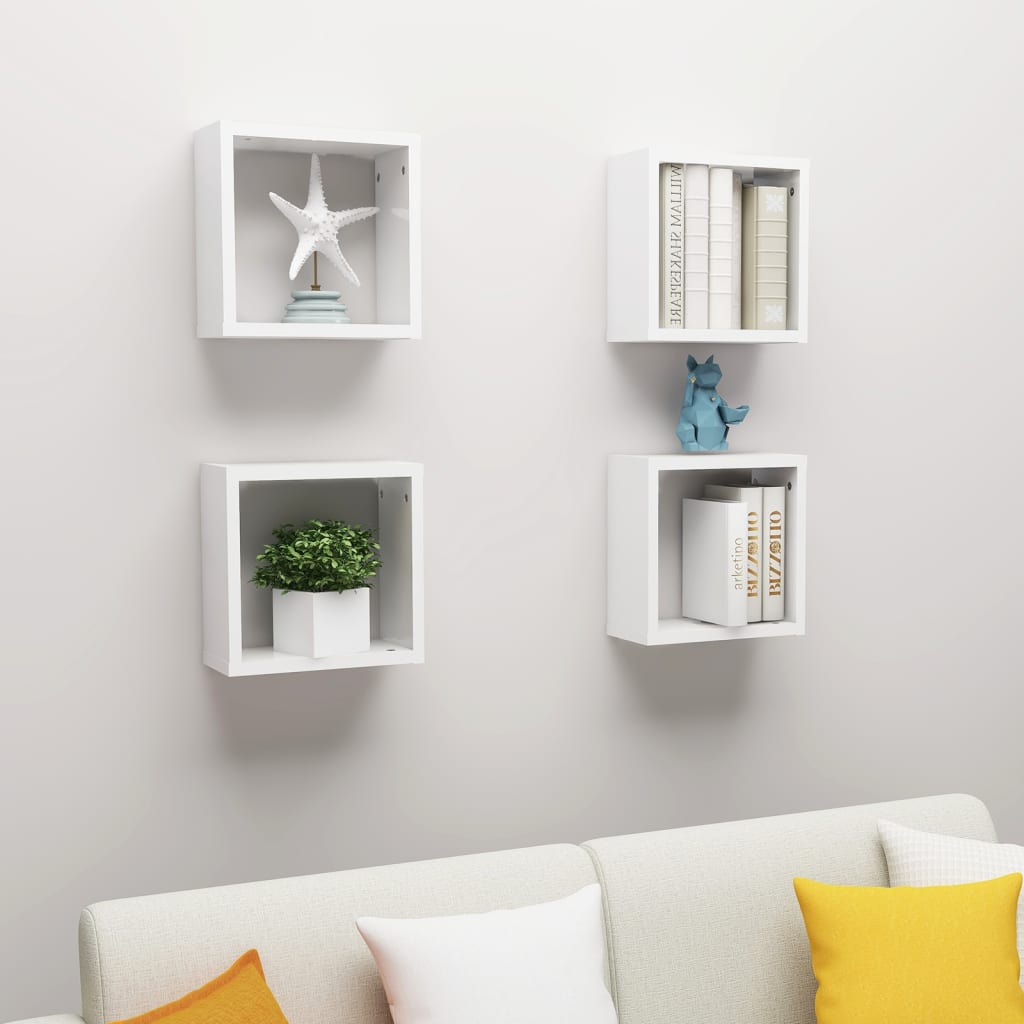 Vetonek Estantes cubo de pared 4 unidades blanco brillo 30x15x30 cm