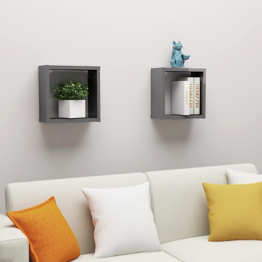 Vetonek Estantes cubo de pared 2 unidades gris brillo 30x15x30 cm