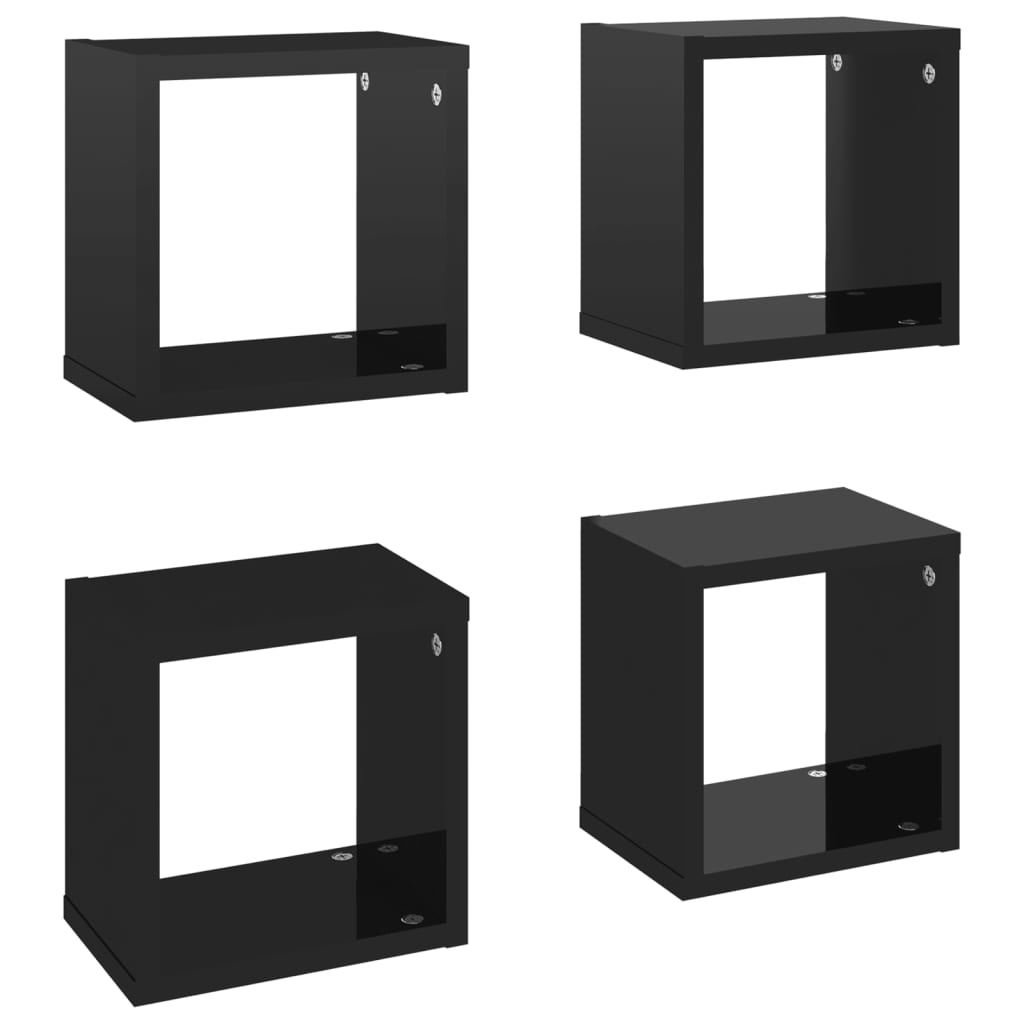 Estantes cubo de pared 4 unidades negro brillo 22x15x22 cm vidaXL