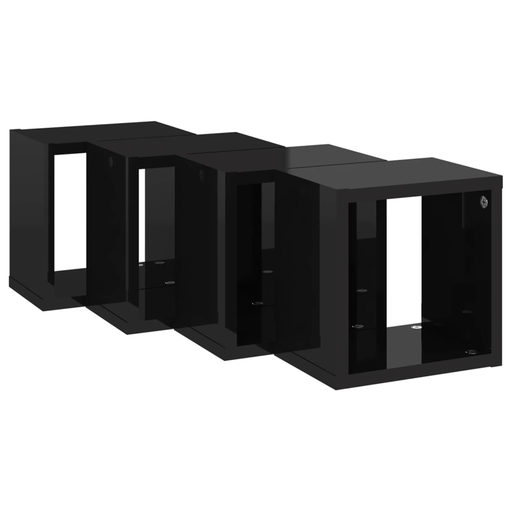 Estantes cubo de pared 4 unidades negro brillo 22x15x22 cm vidaXL