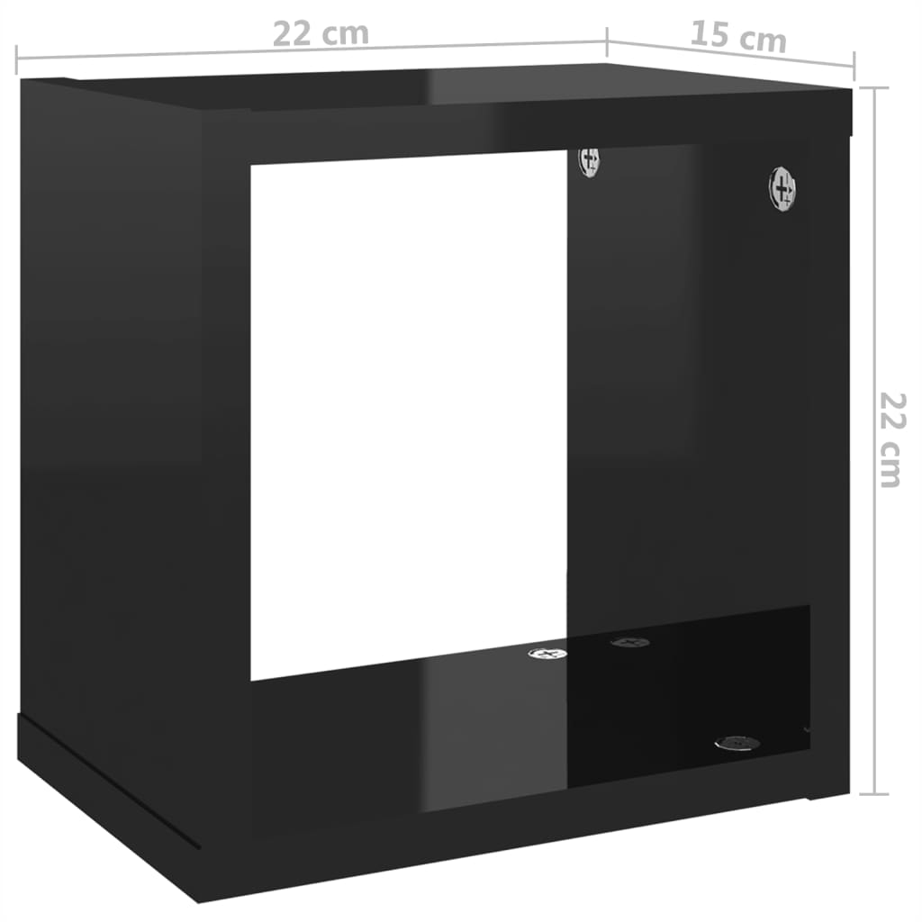 Estantes cubo de pared 4 unidades negro brillo 22x15x22 cm vidaXL