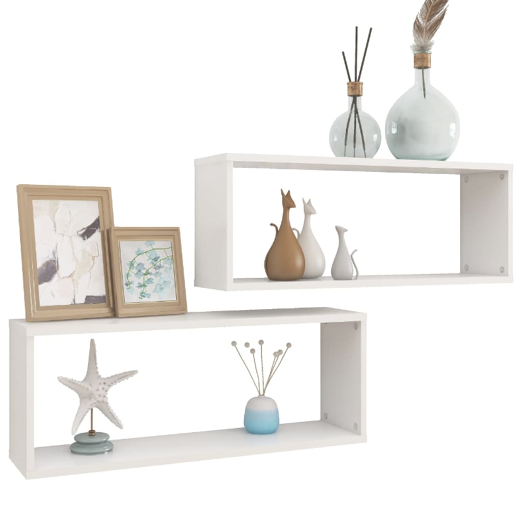 Estante cubo de pared 2 uds madera sintetizada Nexus blanco 60x15x23cm - Vetonek