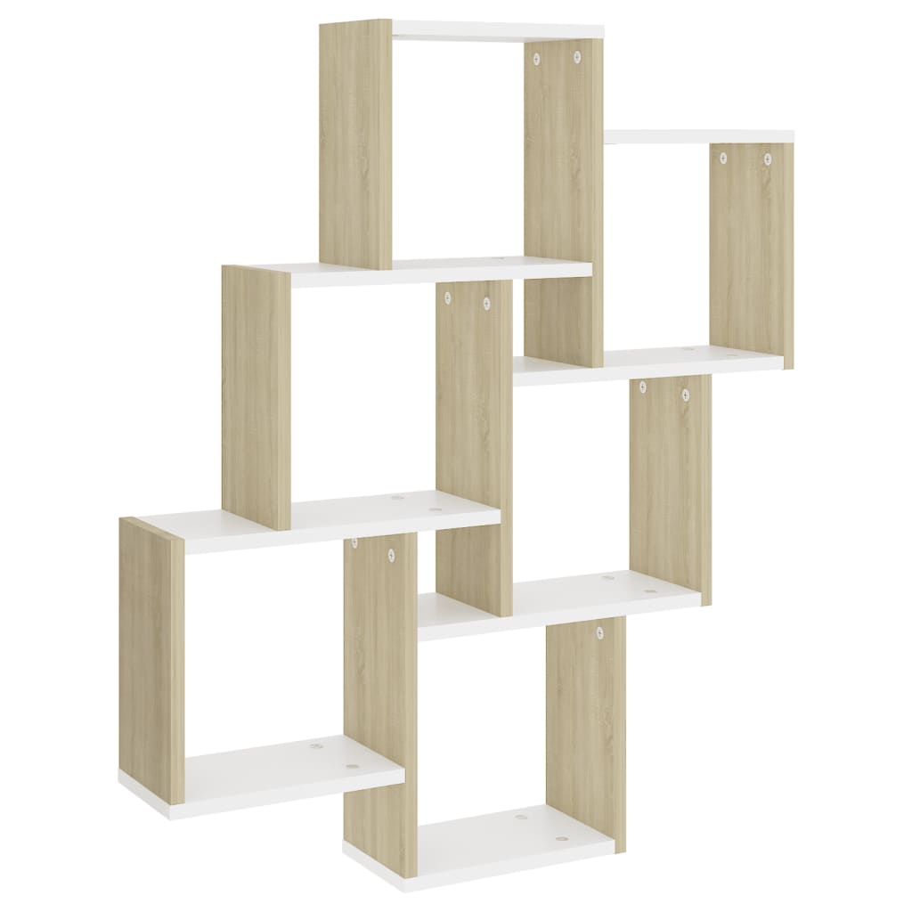 Vetonek Estante cubo de pared contrachapado blanco y roble 78x15x93 cm