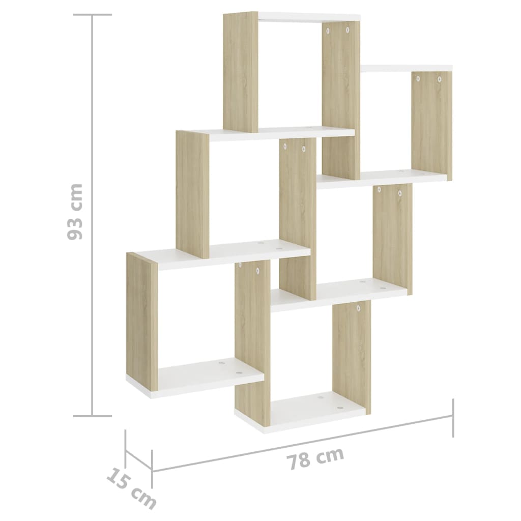 Estante cubo de pared contrachapado blanco y roble 78x15x93 cm v5923 - Vetonek