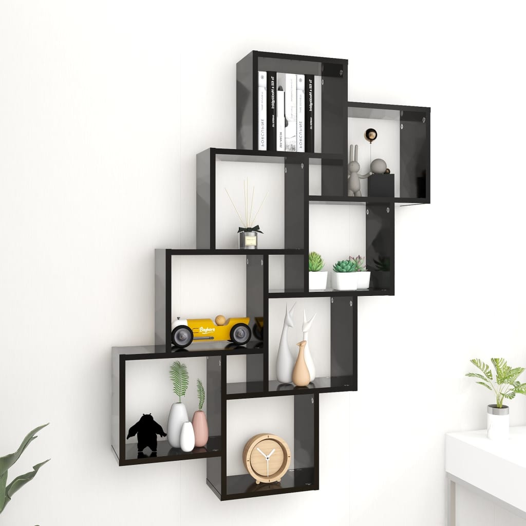 Estante cubo de pared madera contrachapada negro 90x15x119 cm v5978 Vetonek