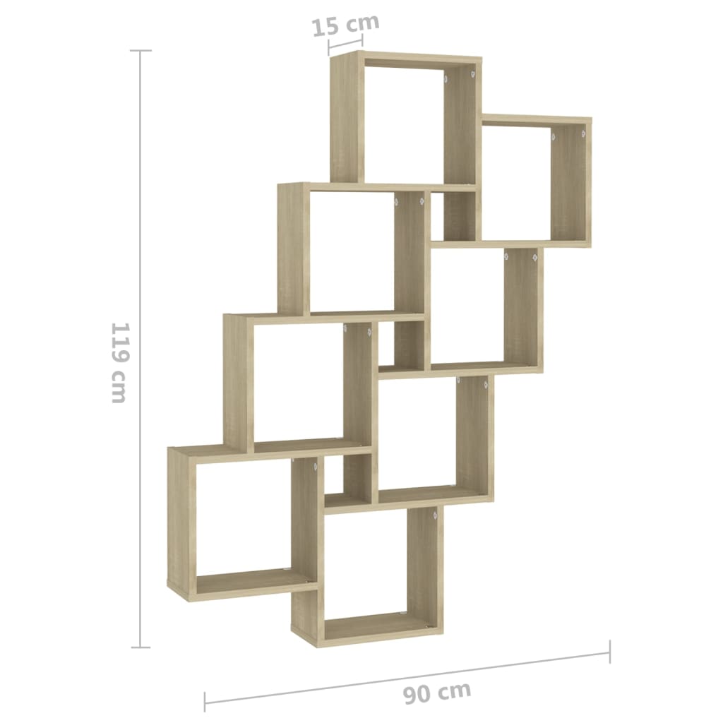 Estante cubo de pared contrachapado roble Sonoma 90x15x119 cm - Vetonek