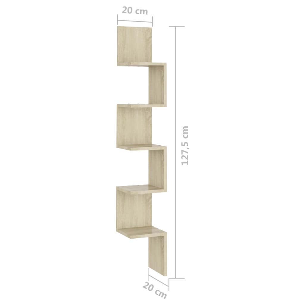 Estantería esquina pared madera roble ahumado 20x20x127,5 cm vidaXL