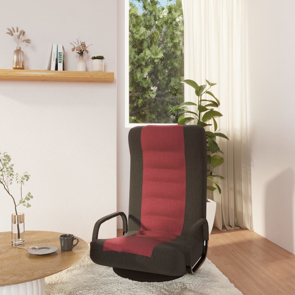 Vetonek Silla de suelo giratoria de tela negro y rojo vino tinto