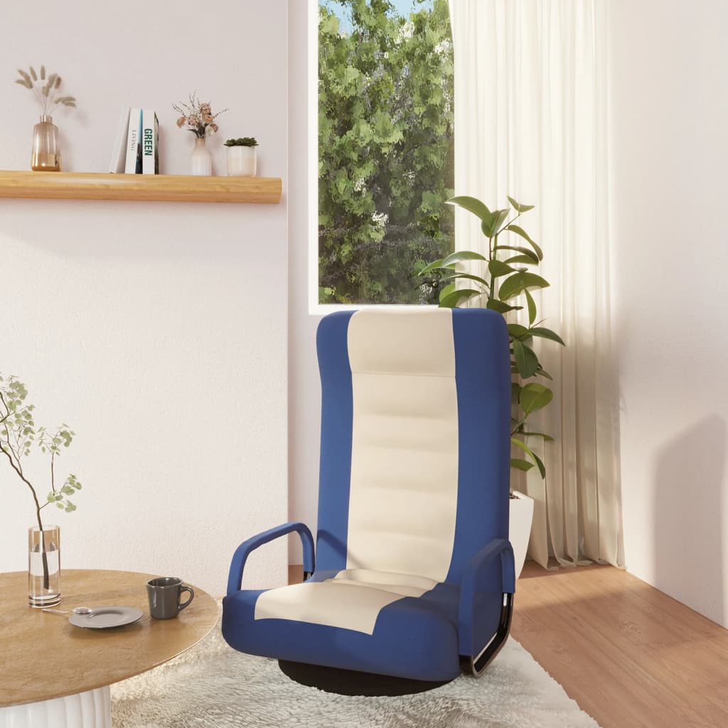 Vetonek Silla de suelo giratoria de tela azul y crema