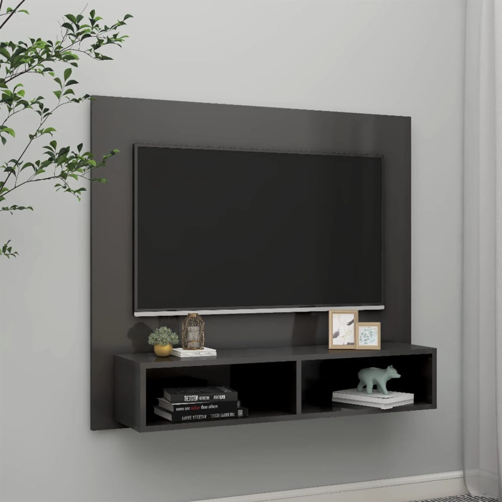 Vetonek Mueble TV de pared contrachapado gris brillante 102x23,5x90 cm