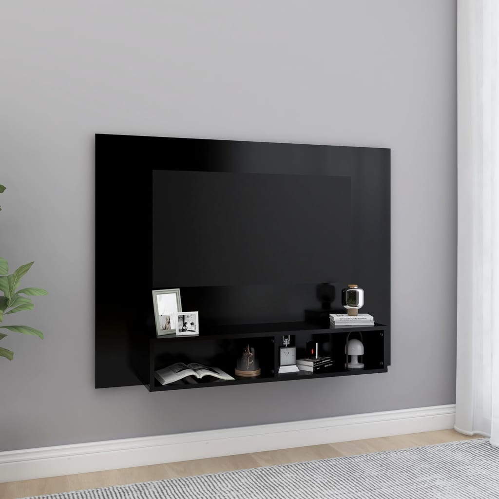 Vetonek Mueble de TV de pared madera contrachapada negro 120x23,5x90 cm