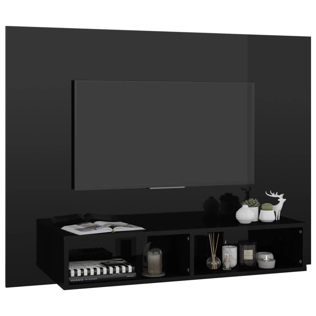 Mueble TV de pared contrachapado negro brillante 120x23,5x90 cm vidaXL