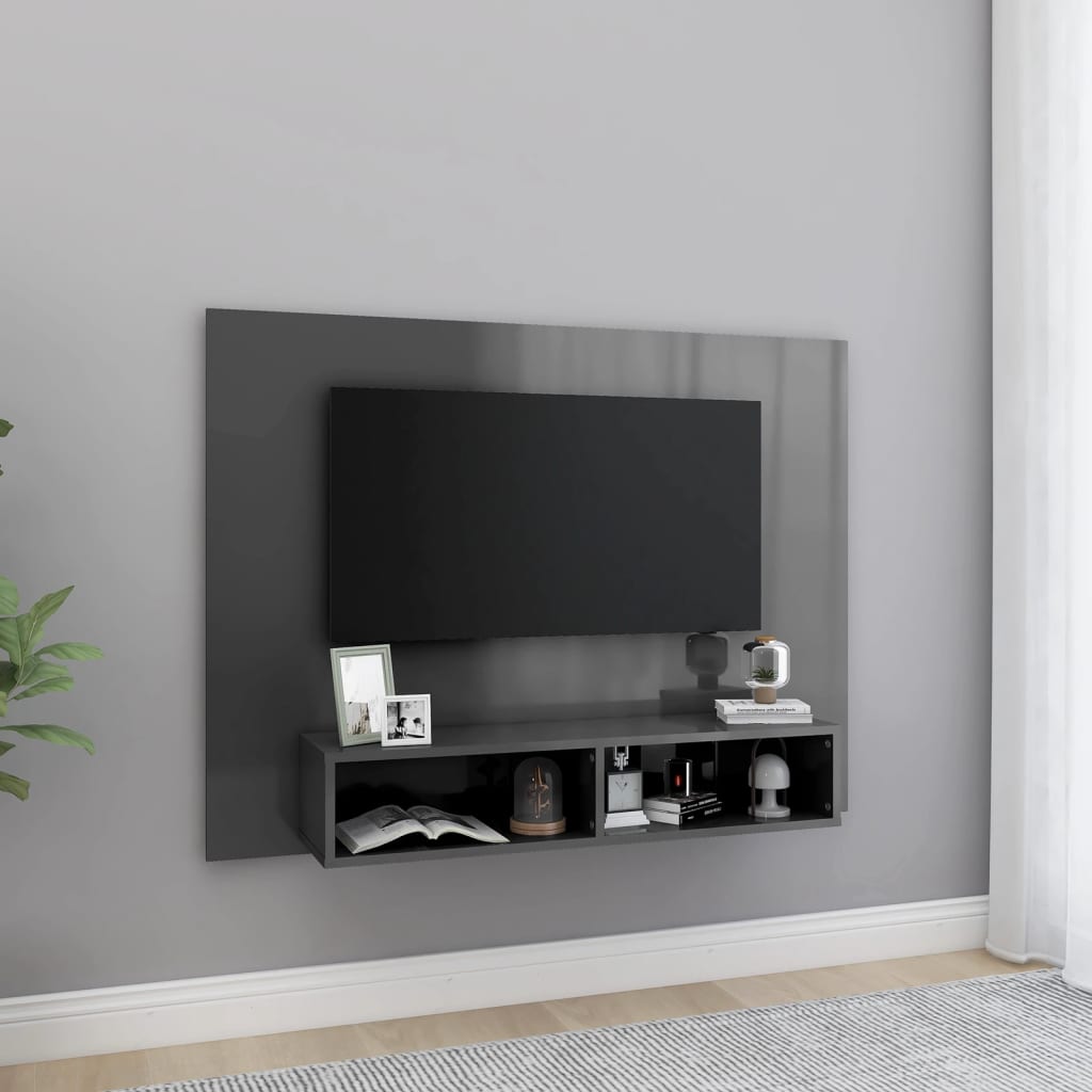 Vetonek Mueble TV de pared contrachapado gris brillante 120x23,5x90 cm