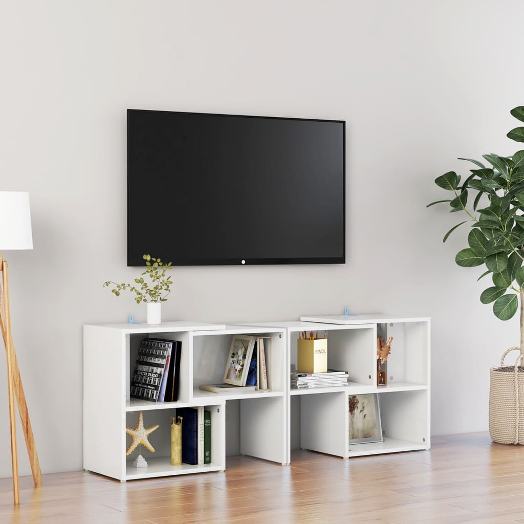 Vetonek Mueble de TV madera contrachapada blanco brillante 104x30x52 cm