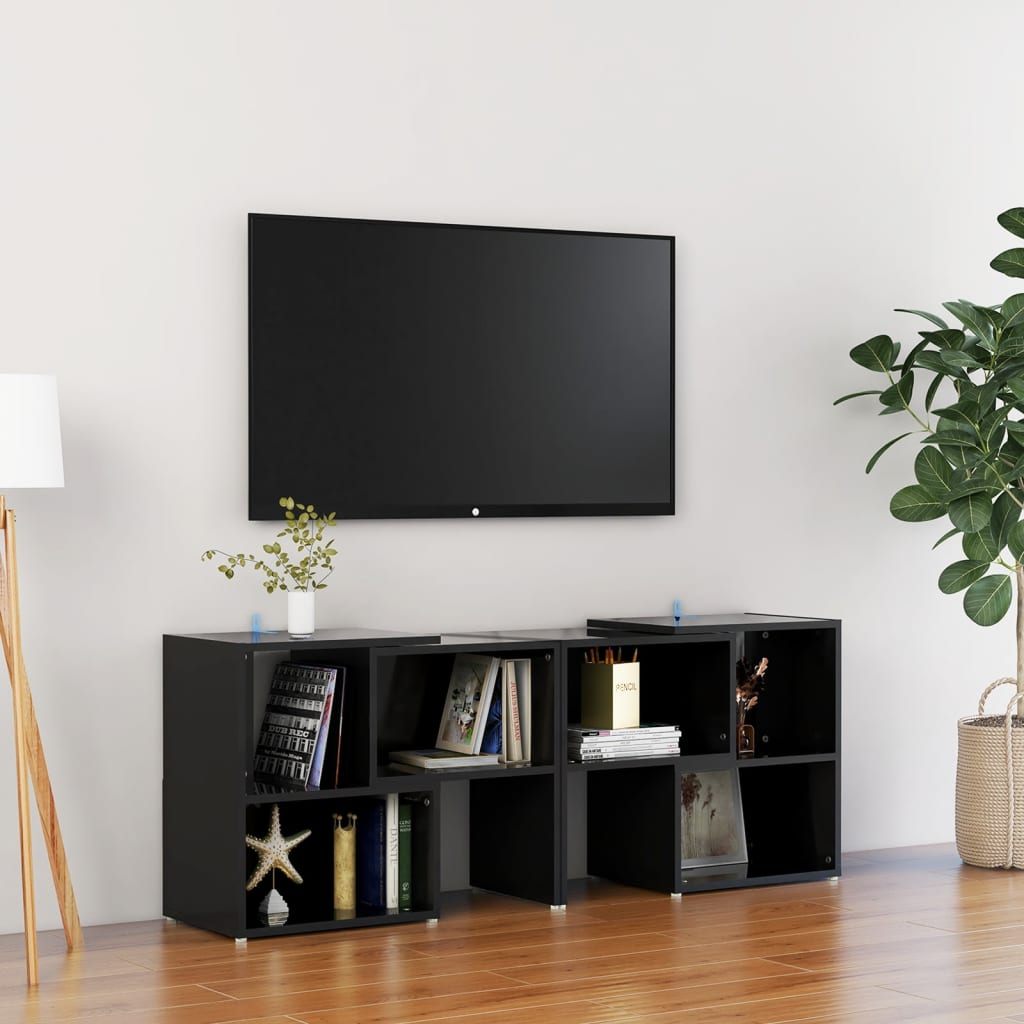 Vetonek Mueble de TV madera contrachapada negro brillante 104x30x52 cm