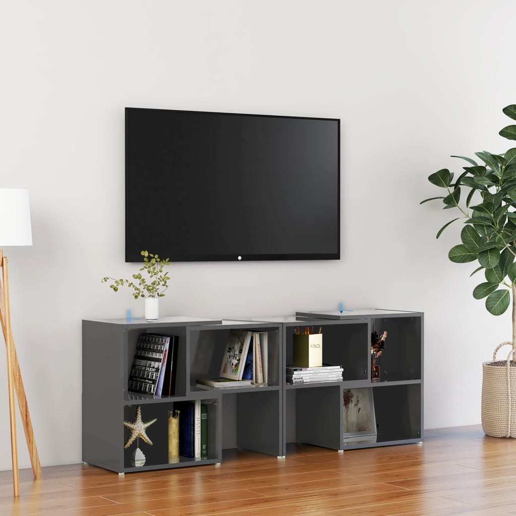 Vetonek Mueble de TV madera contrachapada gris brillante 104x30x52 cm