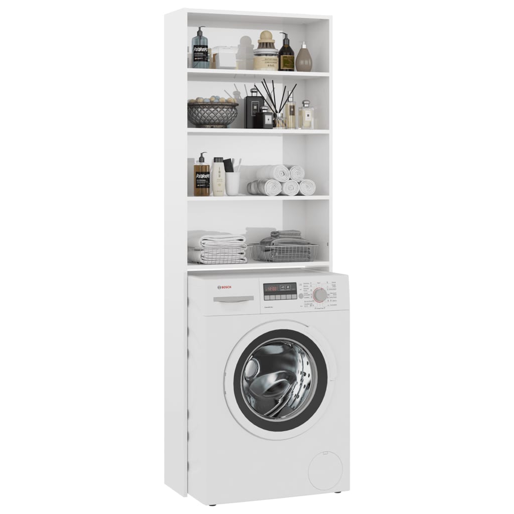 Glossy white washing machine cabinet 64x24x190 cm v7329 - Vetonek