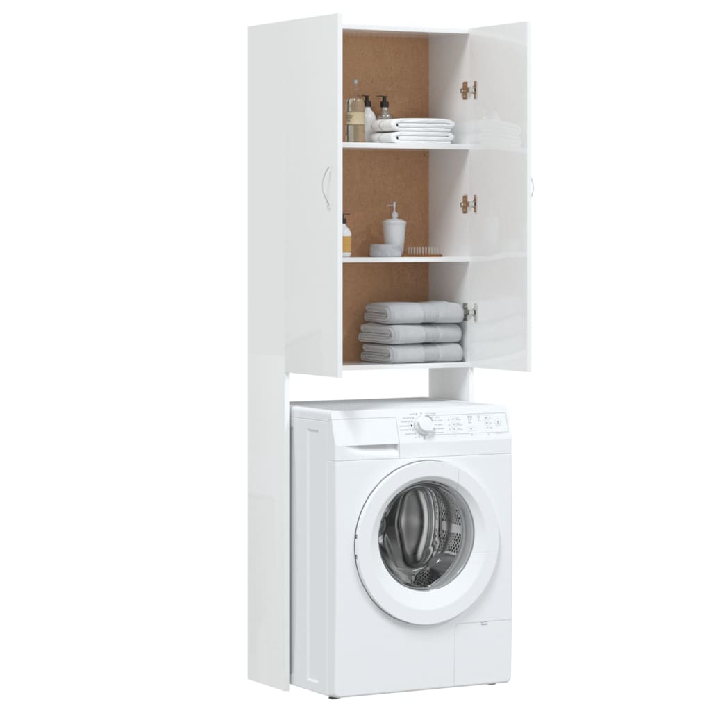 Glossy white washing machine cabinet 64x25.5x190 cm v7411 - Vetonek