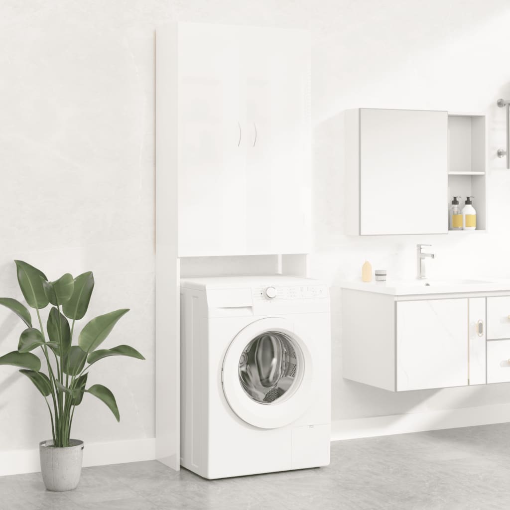 Glossy white washing machine cabinet 64x25.5x190 cm v7411 Vetonek
