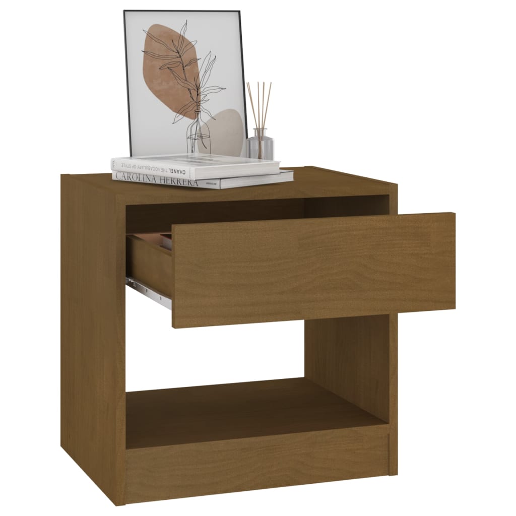 Table de chevet nocturne bois massif de pin brun miel 40x31x40 cm